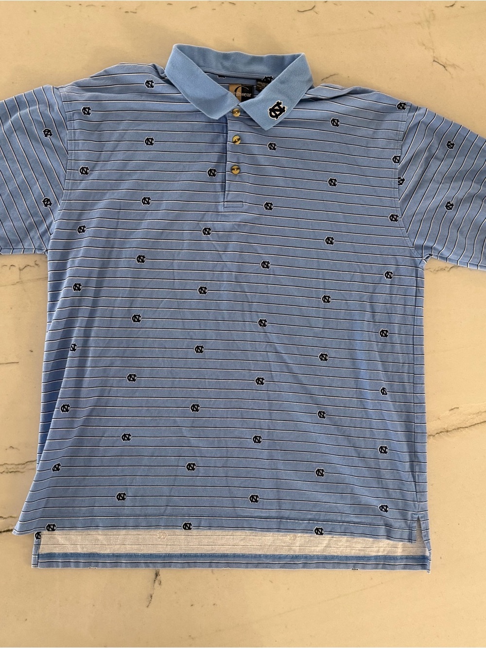Men's XXL UNC Tar Heels Polo All Over Print Chiliwear Blue Striped